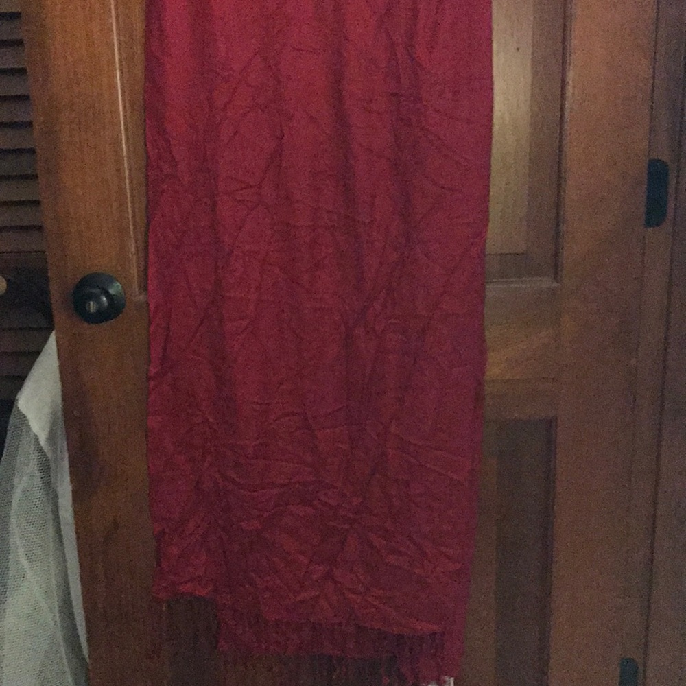Red Scarf with fringes at bottom